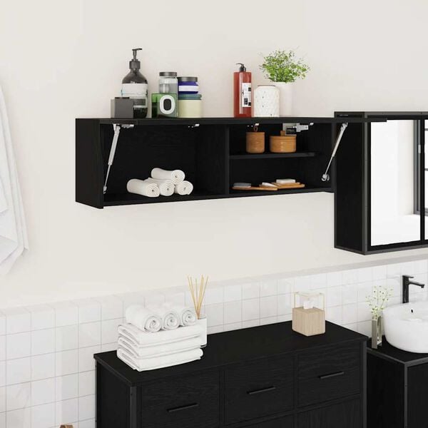vidaXL Mobile da Bagno a Parete Nero 100x25x30 cm in Truciolato