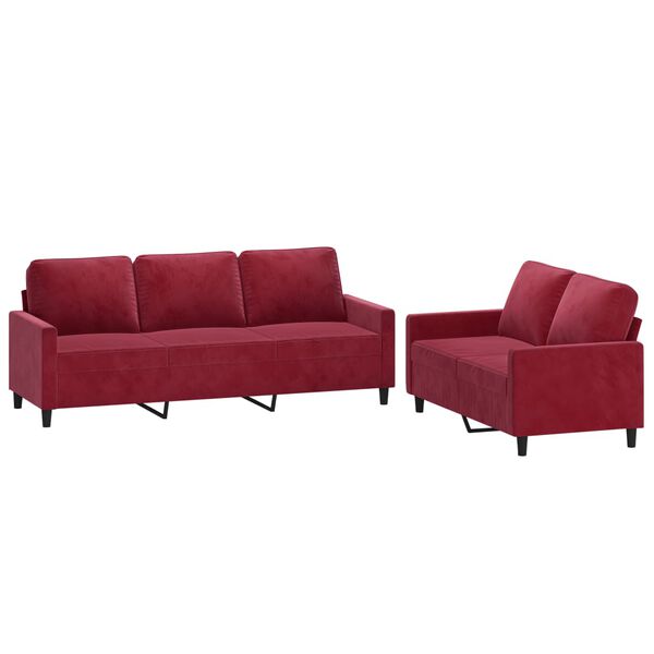 vidaXL Set di Divani 2 pz con Cuscini Rosso Vino in Velluto