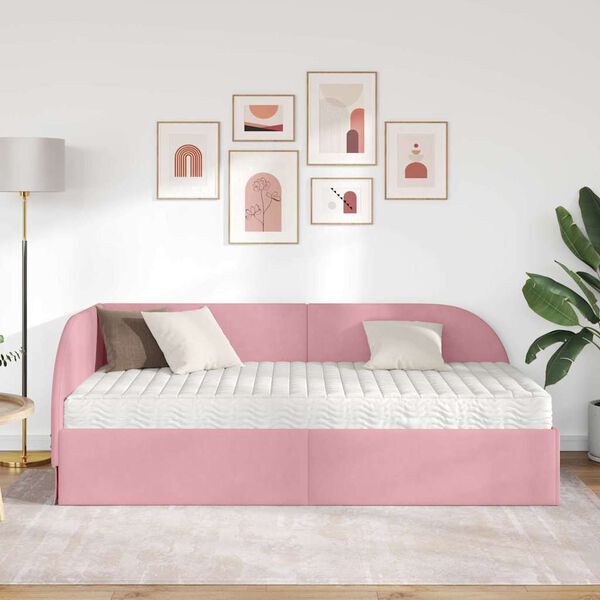 vidaXL Struttura Letto Angolare con Materasso 2 pcs Rosa Velluto