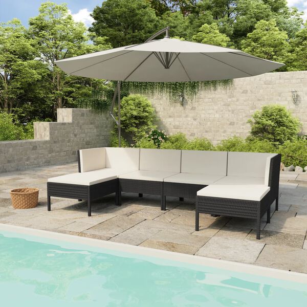 vidaXL Set Divani da Giardino 6 pz con Cuscini in Polyrattan Nero