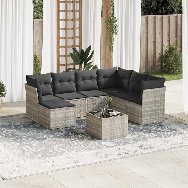 vidaXL Set Divano da Giardino 8pz con Cuscini Grigio Chiaro Polyrattan