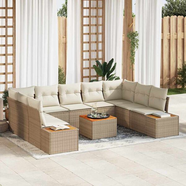 vidaXL Set Divano da Giardino con cuscino 10 pcs Beige Poly Rattan