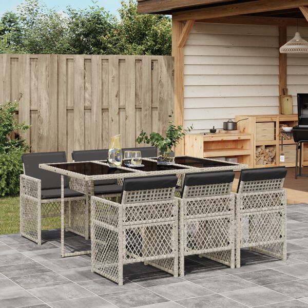 vidaXL Set da Pranzo da Giardino 7 pz Cuscini Polyrattan Grigio Chiaro