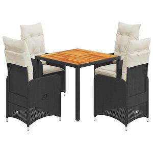 vidaXL Set Bistr&ograve; da Giardino 5 pz con Cuscini in Polyrattan Nero