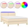 vidaXL Letto a Molle con Materasso e LED Crema 140x190 cm in Tessuto