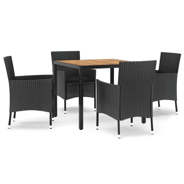 vidaXL Set da Pranzo da Giardino 5 pz Nero con Cuscini in Polyrattan