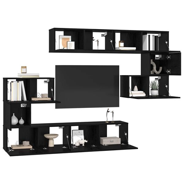 vidaXL Set mobile TV 8 pcs Rovere Nero Legno multistrato