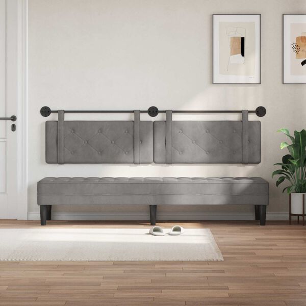 vidaXL Testata appesa Grigio chiaro 210 x 55 x 5 cm Velluto