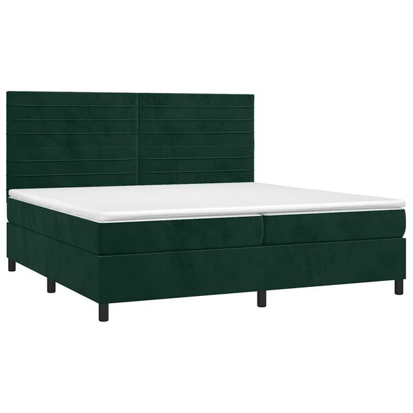vidaXL Letto a Molle con Materasso e LED Verde Scuro 200x200cm Velluto