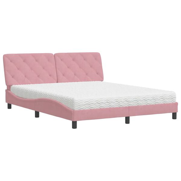 vidaXL Letto con Materasso Rosa 160x200 cm in Velluto