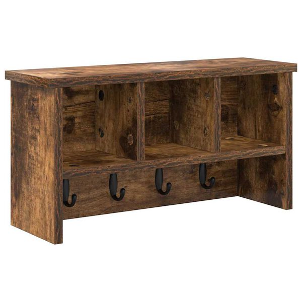 vidaXL Appendiabiti a muro con lo scaffale Rovere fumo 50 x 16 x 26 cm