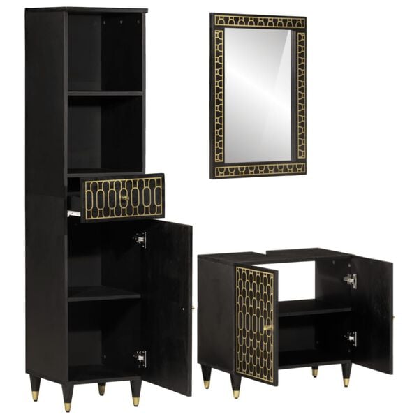 vidaXL Set Mobili da Bagno 3pz in Legno Massello di Mango