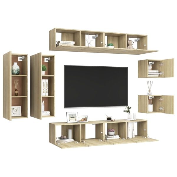vidaXL Set di Mobili Porta TV 8 pz Rovere Sonoma in Legno Multistrato