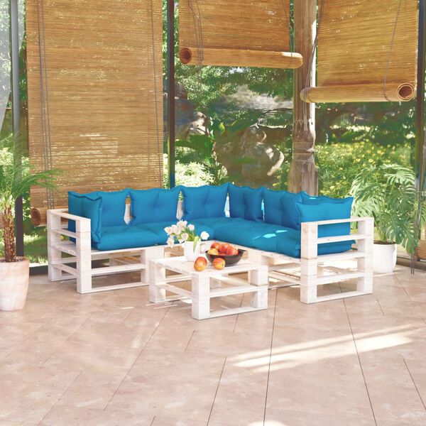 vidaXL Set Divani da Giardino Pallet 6 pz con Cuscini in Legno di Pino