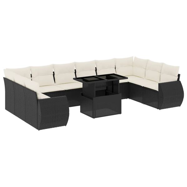 vidaXL Set Divani da Giardino 11 pz con Cuscini in Polyrattan Nero