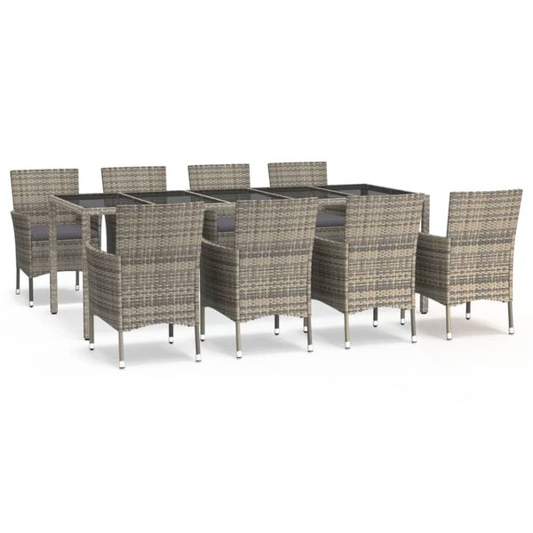 vidaXL Set da Pranzo da Giardino 9 pz con Cuscini in Polyrattan Grigio