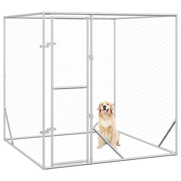 vidaXL Cuccia per Cani da Esterno Argento 2x2x2 m Acciaio Zincato