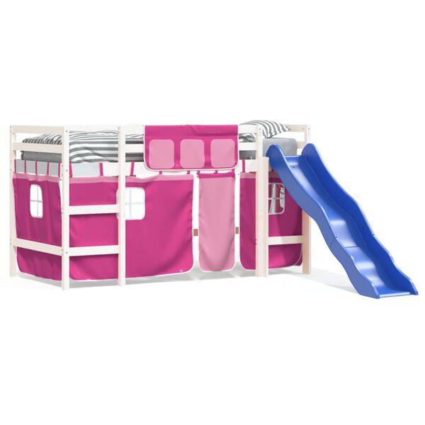 vidaXL Letto a Soppalco con Tende Bambini Rosa 90x200 cm Massello Pino