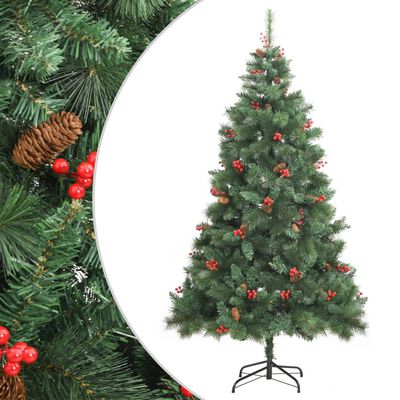 vidaXL Albero Natale Artificiale Incernierato con Pigne e Bacche 210cm