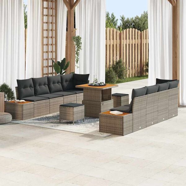 vidaXL Set Divano da Giardino con cuscino 11 pcs Grigio Poly Rattan