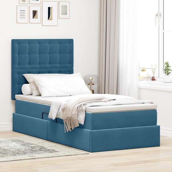 vidaXL Letto con contenitore e materasso Blu Scuro 90 x 200 cm Velluto