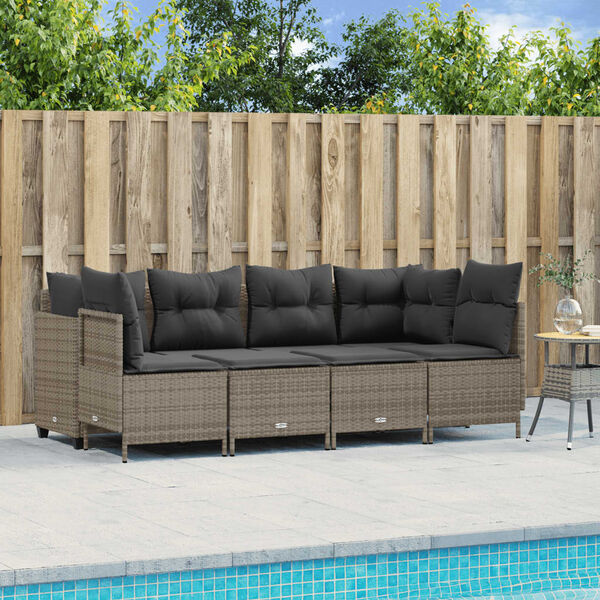 vidaXL Set Divano da Giardino 5 pz con Cuscini Grigio in Polyrattan