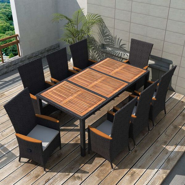 vidaXL Set da Pranzo da Giardino 9 pz in Polyrattan e Acacia Nero