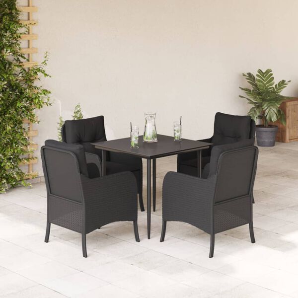 vidaXL Set da Pranzo da Giardino 5 pz Nero con Cuscini in Polyrattan