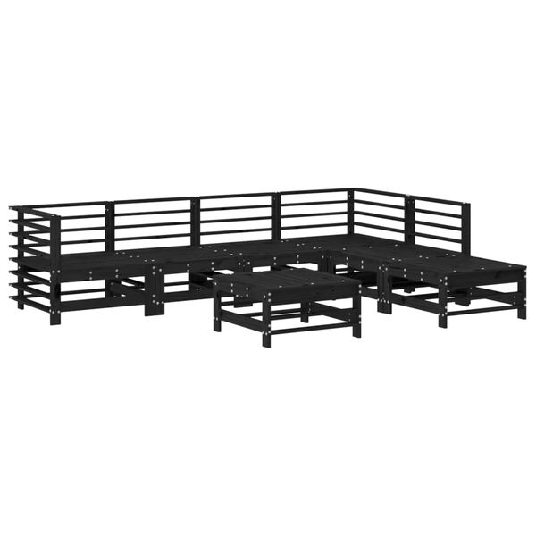 vidaXL Set Salotto da Giardino 7 pz Nero in Legno Massello di Pino