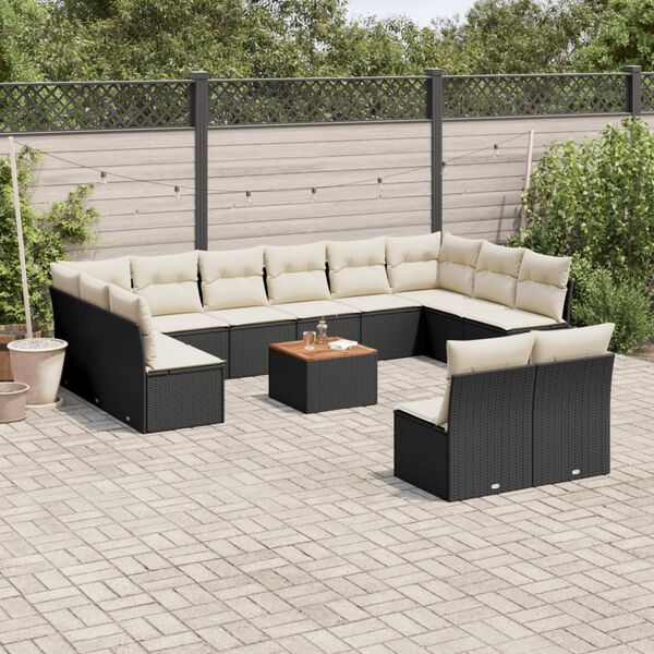vidaXL Set Divani da Giardino 13pz con Cuscini Nero in Polyrattan
