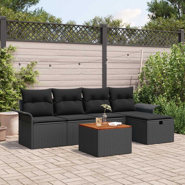 vidaXL Set Divano da Giardino con archiviazione 6 pcs Nero Poly Rattan