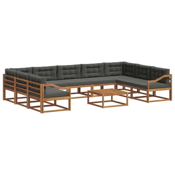 vidaXL Set di divani da esterno 10 pcs Naturale e Antracite