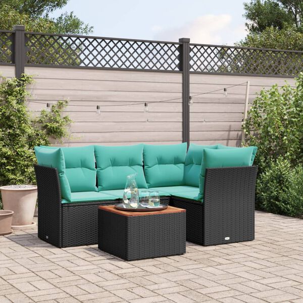 vidaXL Set Divani da Giardino 5 pz con Cuscini Nero in Polyrattan