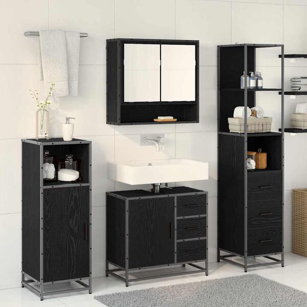 vidaXL Set di mobili per il bagno 3 pcs Rovere Nero Legno multistrato