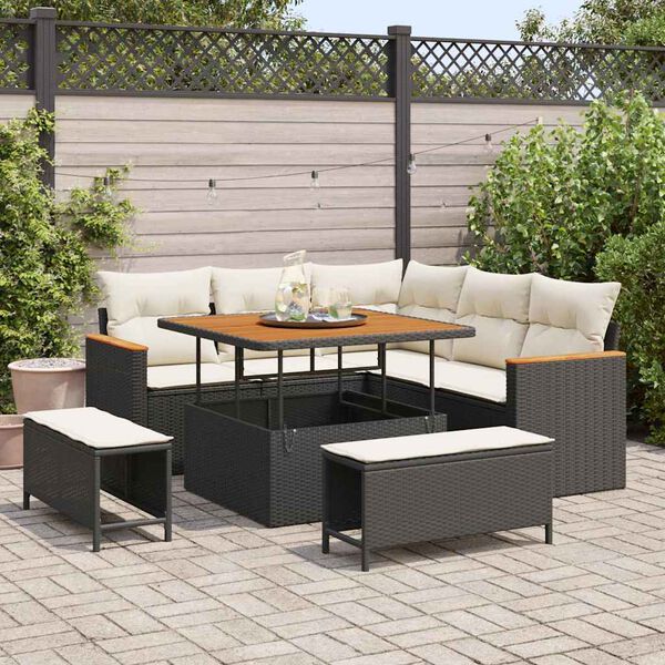 vidaXL Set Divano da Giardino 8 pcs Nero polyrattan