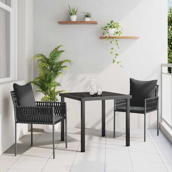 vidaXL Set da Pranzo per Giardino 3 pcs Nero e Grigio Rattan in PE