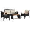 vidaXL Set Divani da Giardino 4 pz con Cuscini Nero in Polyrattan