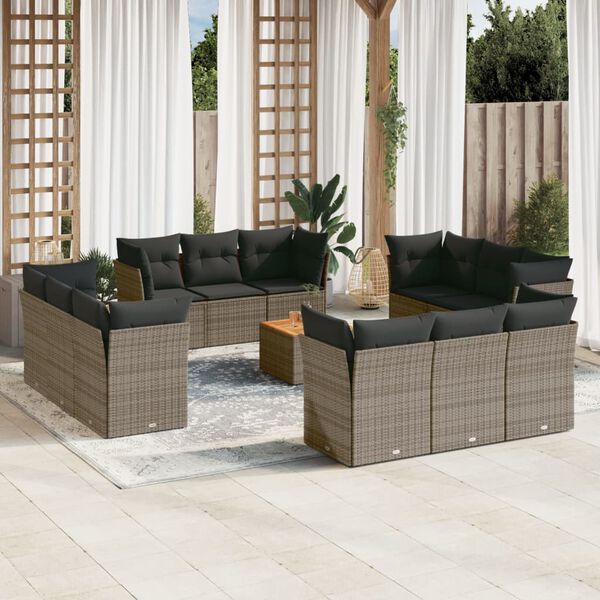 vidaXL Set Divani da Giardino 13 pz con Cuscini Grigio in Polyrattan