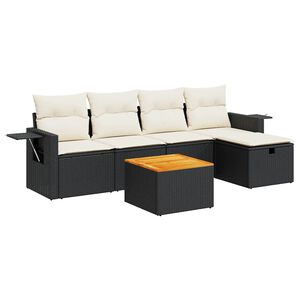 vidaXL Set Divano da Giardino 6 pz con Cuscini Nero in Polyrattan