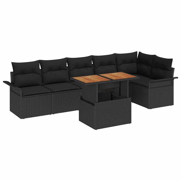 vidaXL Set Divano da Giardino con cuscino 7 pcs Nero polyrattan