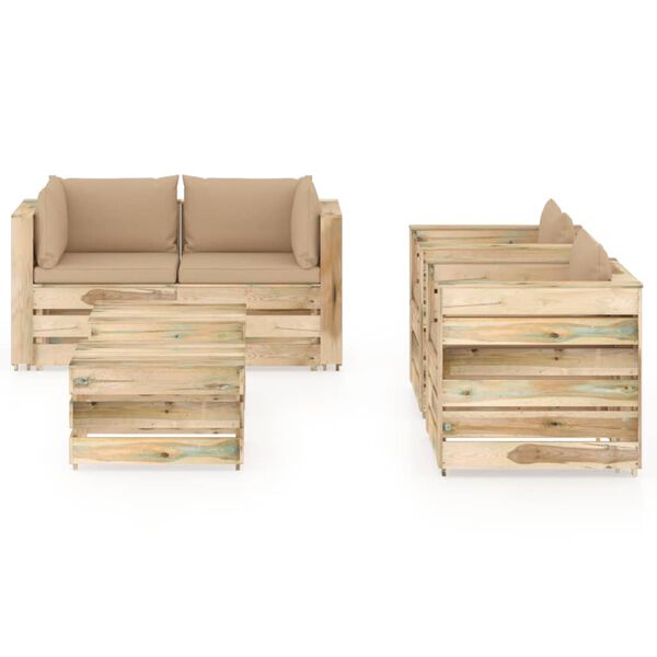 vidaXL Set Salotto da Giardino con Cuscini 6 pz Legno Impregnato Verde