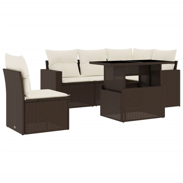 vidaXL Set Divano da Giardino 6 pz con Cuscini Marrone in Polyrattan