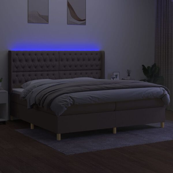 vidaXL Letto a Molle Materasso e LED tortora 200x200cm in Tessuto