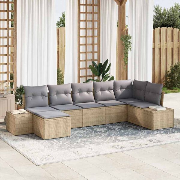 vidaXL Set Divano da Giardino con cuscino 7 pcs Beige polyrattan