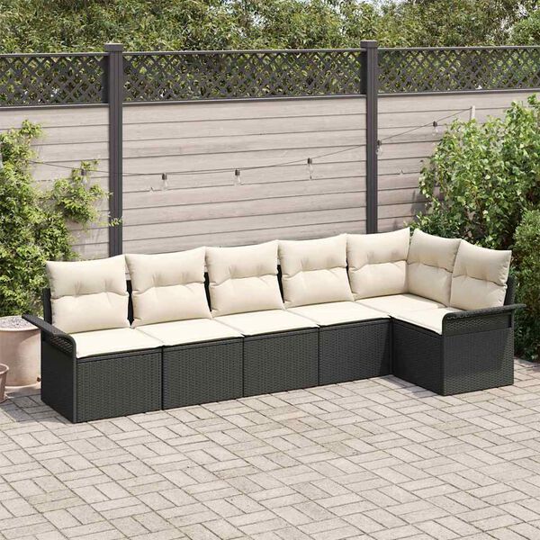 vidaXL Set Divano da Giardino con cuscino 6 pcs Nero polyrattan