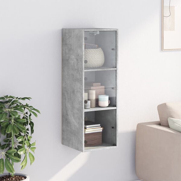 vidaXL Mobile a Muro con Ante in Vetro Grigio Cemento 35x37x100 cm