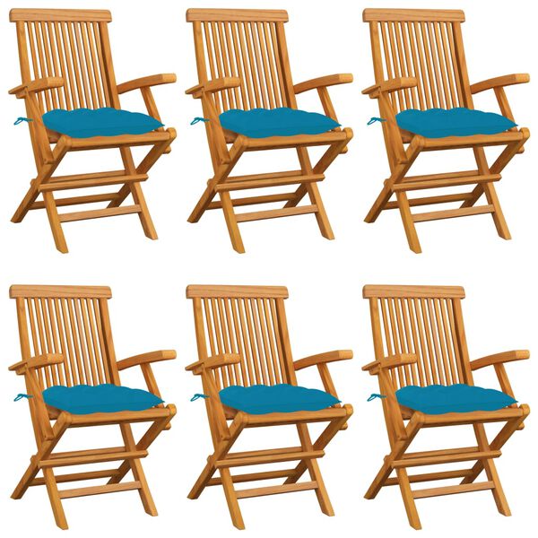 vidaXL Sedie da Giardino con Cuscini Azzurri 6 pz Legno Massello Teak