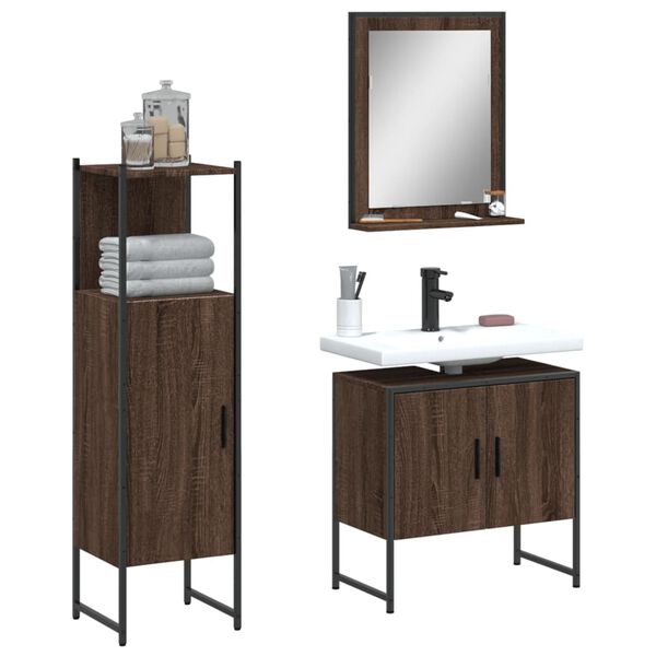 vidaXL Set Mobili da Bagno 3 pz Rovere Marrone in Legno Multistrato