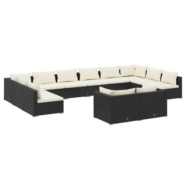 vidaXL Set Divani da Giardino 12 pz con Cuscini in Polyrattan Nero