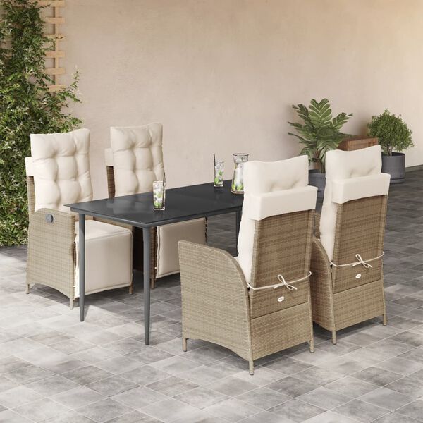 vidaXL Set da Pranzo da Giardino 5 pz con Cuscini Beige in Polyrattan